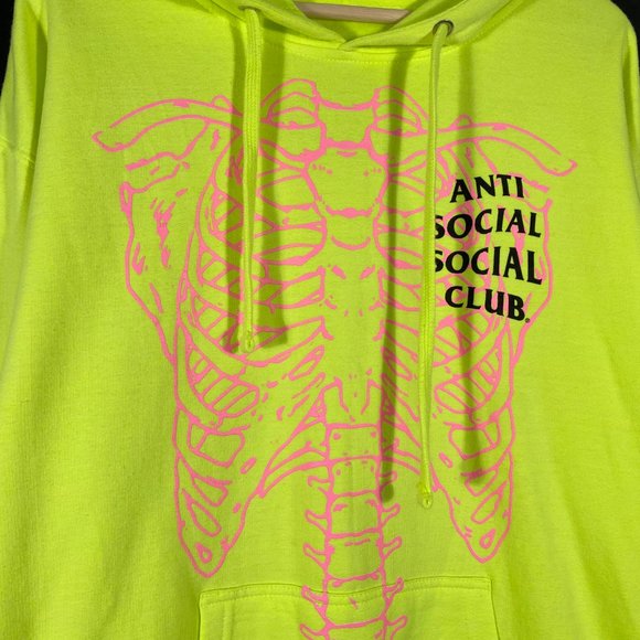 Anti Social Social Club Neon Green Rib Cage hoodie mens size large - Picture 3 of 8
